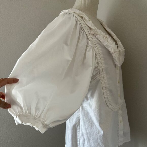 Rachel Ray Victorian Inspired Fitted Blouse Peter Pan Neck Puff Sleeve Minimalis - Picture 5 of 16